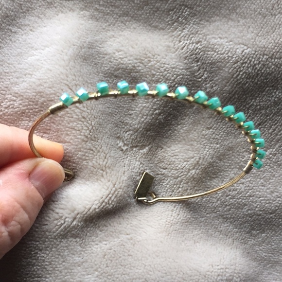 4/$20Gold bangle with blue/green beads - Picture 1 of 4